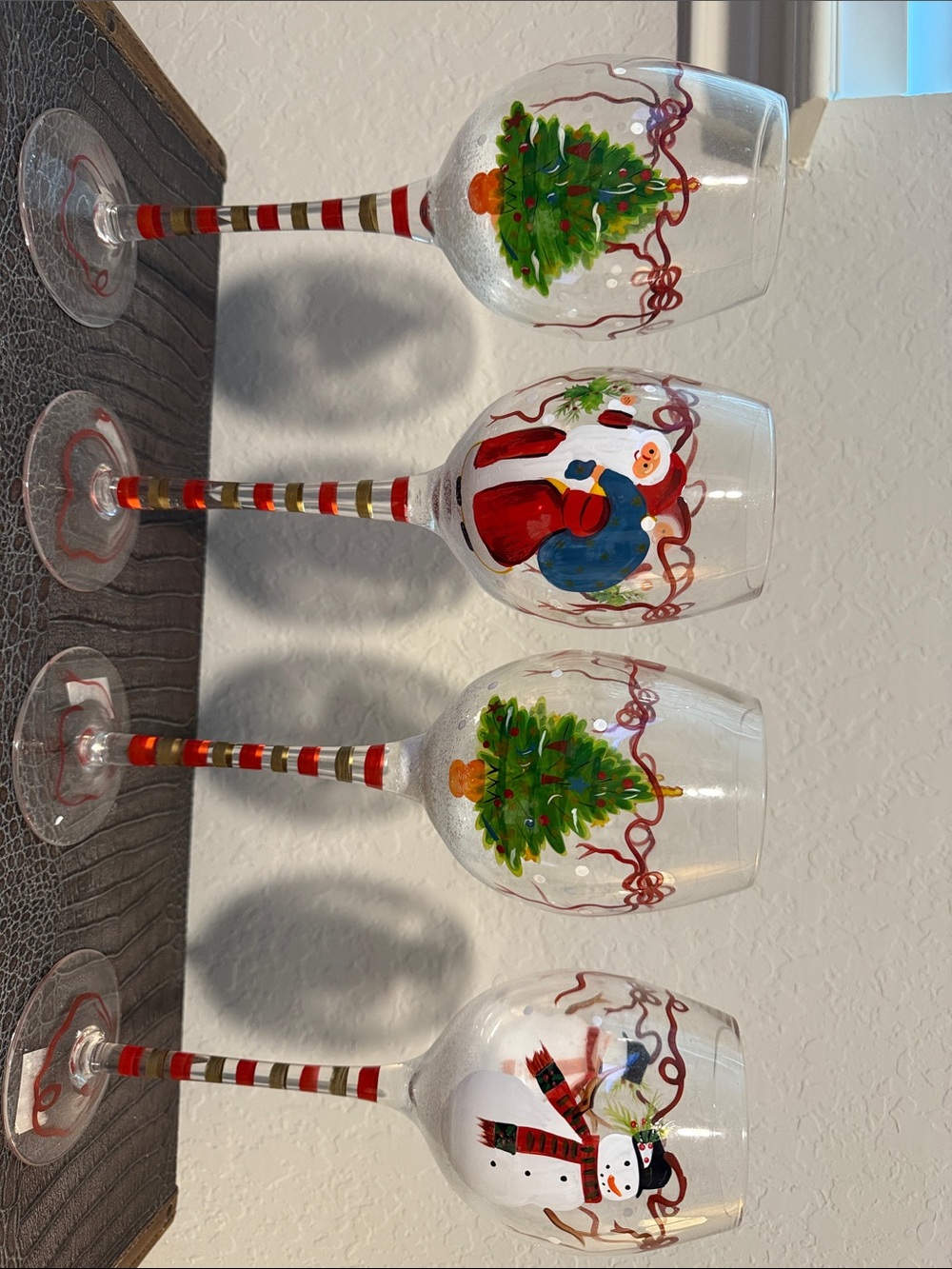Hand-Painted Holiday Wine Glasses - Red & Green Christmas Design